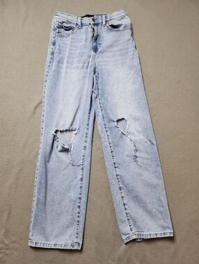 Kendal and Kylie High Rise Skater Loose leg jeans Distressed knee baggy size 27